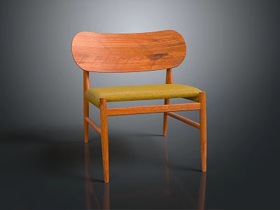 Curved Wooden Backrest Accent Chair With Yellow Seat Cushion And Modern Design 3d model