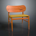 Curved Wooden Backrest Accent Chair With Yellow Seat Cushion And Modern Design