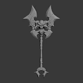 Detailed Fantasy Battle Axes With Skull Head Ornaments And Spiked Blades 3D Model Design