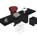 Desk and Chair Combination Stool Desk Lamp 3d model