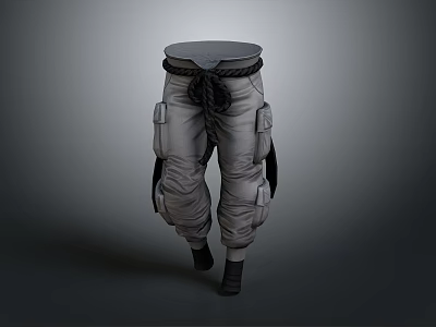Gray Cargo Pants With Multiple Pockets Drawstring Waist And Elastic Cuffs 3d model