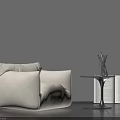 Beige Single Sofa With Side Table Metal Vase And Open Book Gray Wall Dark Floor