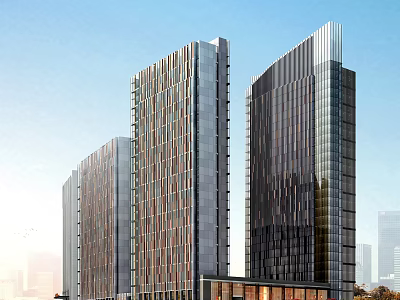 Modern Commercial Street With High Rise Glass Facade Buildings And Urban Design 3d model