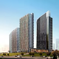 Modern Commercial Street With High Rise Glass Facade Buildings And Urban Design