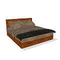 Double Bed With Wooden Frame Pillows Striped Bedspread And Dark Comforter
