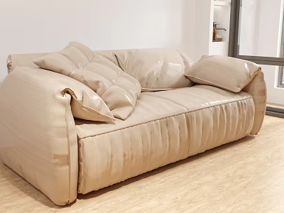 Beige Modern Sofa Set with Plush Cushions and Sleek Design in Light Wooden Floor Room 3d model