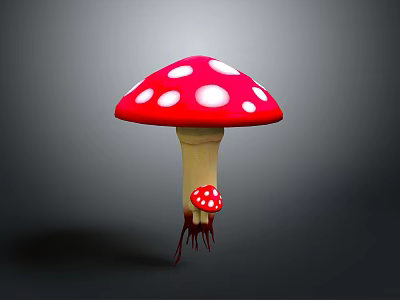 Red Mushroom With White Spots And Smaller Mushroom Growth And Root Structures 3d model