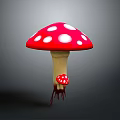 Red Mushroom With White Spots And Smaller Mushroom Growth And Root Structures