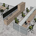 Modern Public Office Space With Green Office Chairs Desks Computers And Dividers