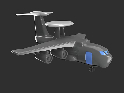 Gray Toy Airplane Model With Dual Radar Dishes Blue Windows And Wheels 3d model
