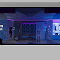 Modern Bar Interior Design With Purple Blue Neon Lights And Sparkling Wall Decor