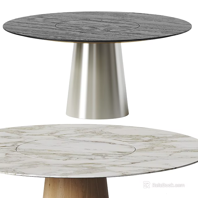 Modern Round Dining Table With Marble Top And Silver Metal Base 3d model