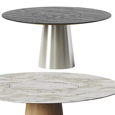 Modern Round Dining Table With Marble Top And Silver Metal Base 3d model