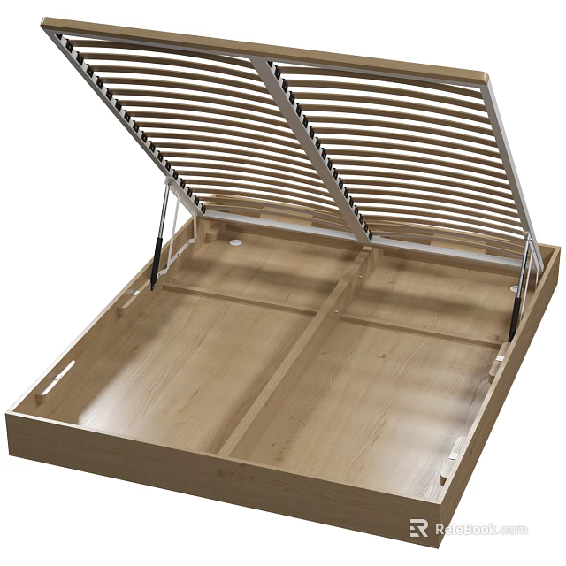 Wooden Storage Component With Opening Slatted Lid And Metal Hinges 3d model