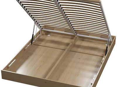 Wooden Storage Component With Opening Slatted Lid And Metal Hinges 3d model