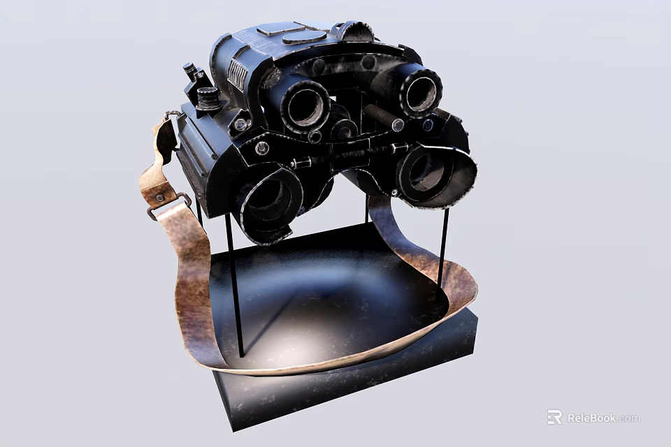 Professional Black Commercial Equipment With Multiple Lenses Stand And Leather Strap 3d model 