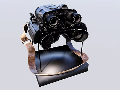 Professional Black Commercial Equipment With Multiple Lenses Stand And Leather Strap 3d model
