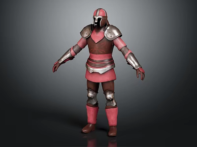 Medieval Red and Silver Armor With Helmet Cuirass Arm Guards Leg Greaves Boots 3d model
