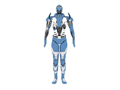 Game Movie Character In Blue And White Futuristic Mech Suit Design 3d model