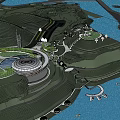 Modern Circular Building with Glass Curtain Walls Natural Surroundings Water Pond and Trees
