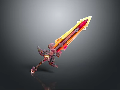 Glowing Fantasy Sword With Red Yellow Blade And Intricate Ornate Hilt Design 3d model