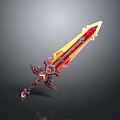 Glowing Fantasy Sword With Red Yellow Blade And Intricate Ornate Hilt Design