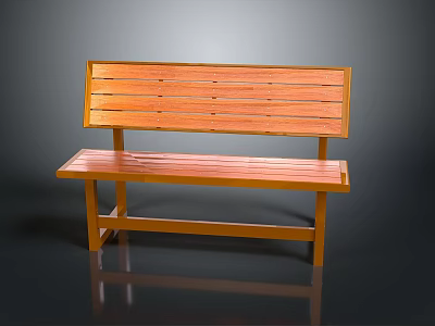 Wooden Bench Simple Design With Solid Wood Slatted Backrest And Seat 3d model