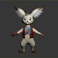 3D Cartoon Rabbit With Big Ears White Body Red Vest Colorful Badge And Pink Limbs