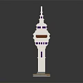 Cartoon Scene White Multi Level Tower With Purple Windows And Green Base 3d model