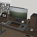 Modern Middle Ancient Style Computer Combination Computer Keyboard Tablet Computer Office Supplies Mobile Phone Ornaments Audio 3d model