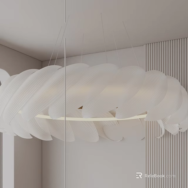 Modern White Chandelier with Spiral Wave Shaped Shades for Contemporary Interior Lighting Design 3d model 