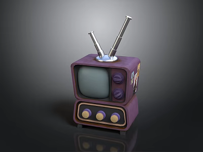 Vintage Purple Retro Computer Monitor With Antenna And Control Knobs Design 3d model