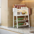White Multi Tiered Kitchen Storage Rack With Condiment And Drink Bottles 3d model