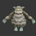 Cute Furry Game Movie Character With Gray Shaggy Fur Blue Hands And Feet