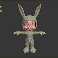 Cartoon Rabbit Game Movie Character With Smiling Face Extended Arms And Gray Costume