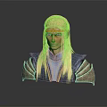 Elven Warrior Character With Golden Long Hair Blue Gold Armor Decorative Shoulders And Forehead Accessory
