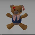 Brown Teddy Bear With Red Heart Red Eye Pink Bow Tie Blue Vest And Tag