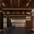 Traditional Chinese Architectural Hall Interior With Wooden Ceiling And Columns 3d model