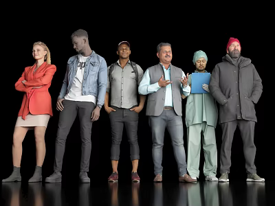 Diverse Group of People Standing Together With Various Clothing Styles Against Black Background 3d model
