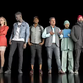 Diverse Group of People Standing Together With Various Clothing Styles Against Black Background