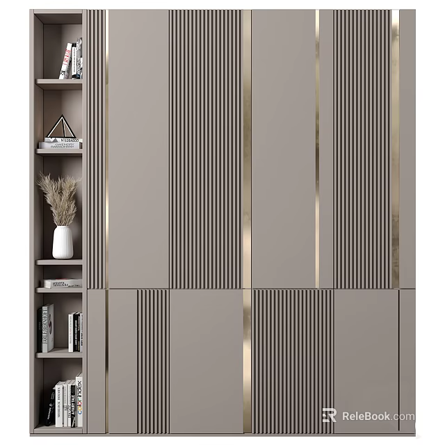 Elegant Modern Wardrobe Interior With Gray Panels And Gold Metal Stripes 3d model 