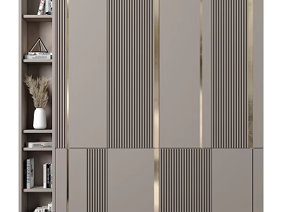 Elegant Modern Wardrobe Interior With Gray Panels And Gold Metal Stripes 3d model