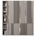 Elegant Modern Wardrobe Interior With Gray Panels And Gold Metal Stripes