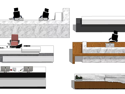 Modern Reception Desk Design With Marble Top Wooden Frame And Office Chairs 3d model