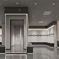 Modern Public Locker Room Design With Mirrors Shower Area And Gray Tiles
