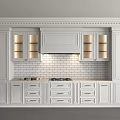 White Kitchen Cabinets With Glass Front Upper Units Lower Storage And Tile Backsplash 3d model