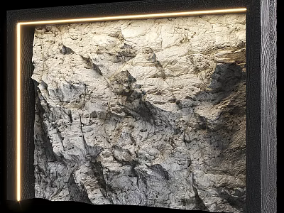 Rough Textured Accent Wall with Black Frame Illuminated by Warm LED Strip 3d model