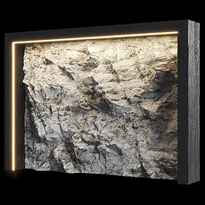 Rough Textured Accent Wall with Black Frame Illuminated by Warm LED Strip 3d model