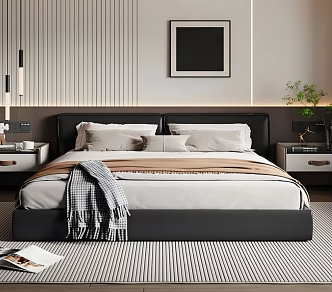 Italian Simple Black Leather Double Bed 3d model