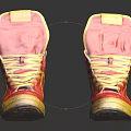 Red And Yellow High Top Shoes With Stylish Laces And Fashionable Design